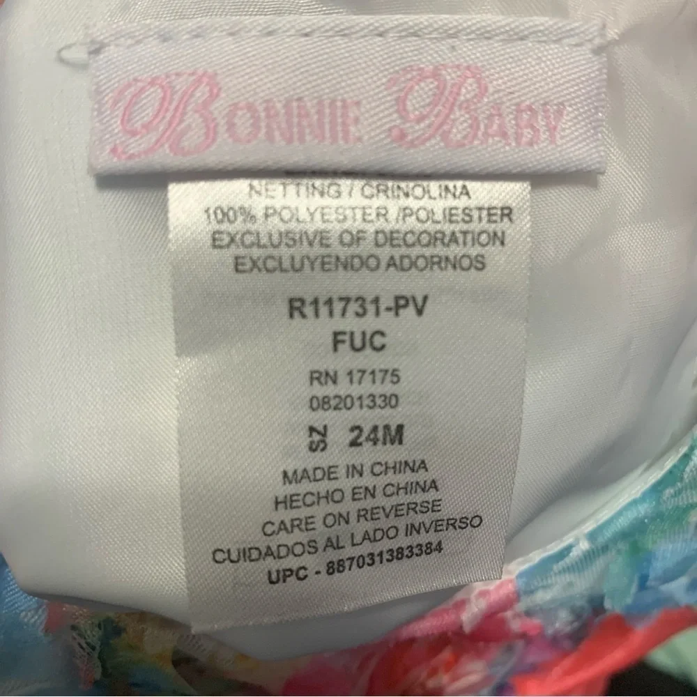 Bonnie Baby Tulle Floral Bow Lined Tiered Ruffle Sleeveless Dress
